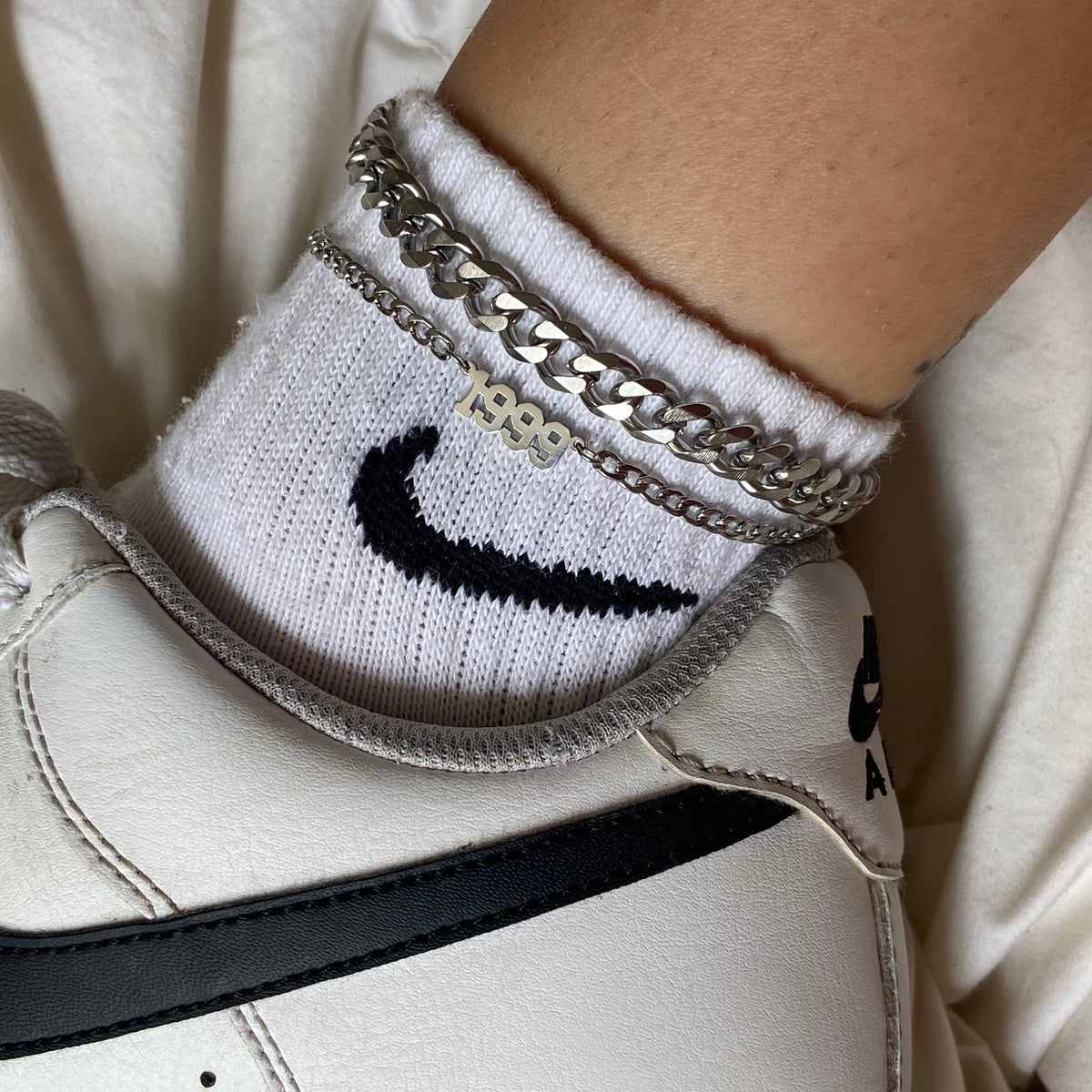 Birth date anklet stainless steel