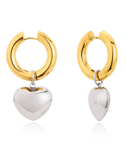 Two tone chunky heart hoops